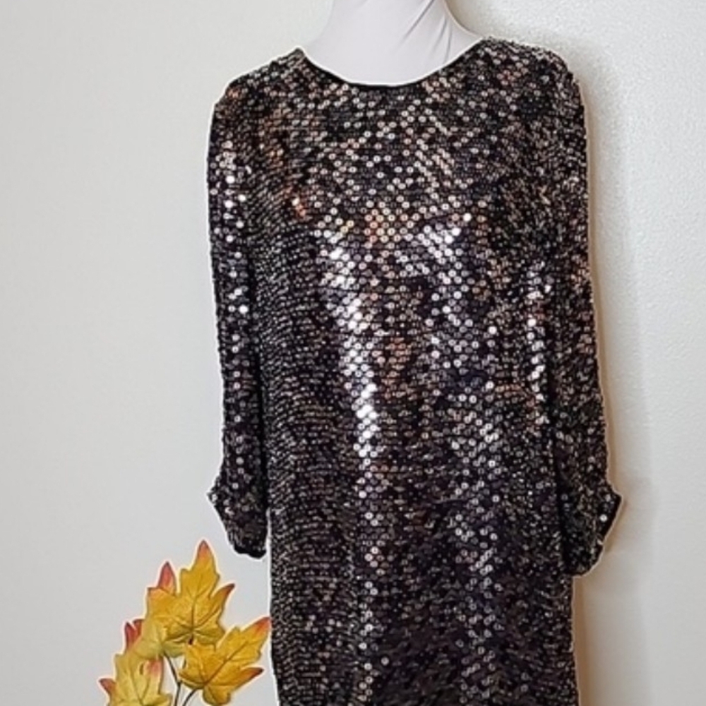 Parker NY Sequin Black Copper Dress Silk Evening Special Occasion - Picture 9 of 16